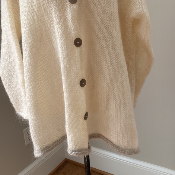 Handmade wool sweater cardigan neutral coastal grandma Small lightweight - Picture 3 of 10